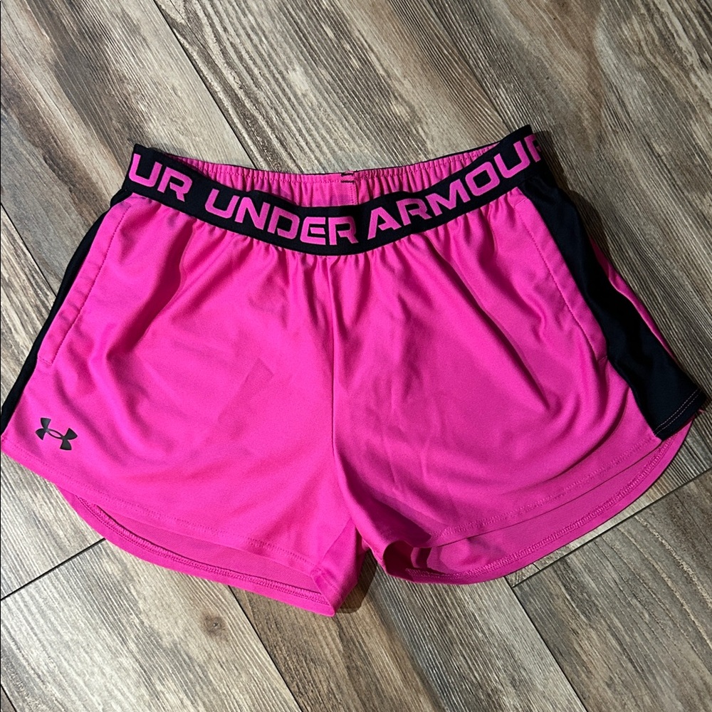 Under Armour Women's Vibrant Pink and Black Athletic Shorts